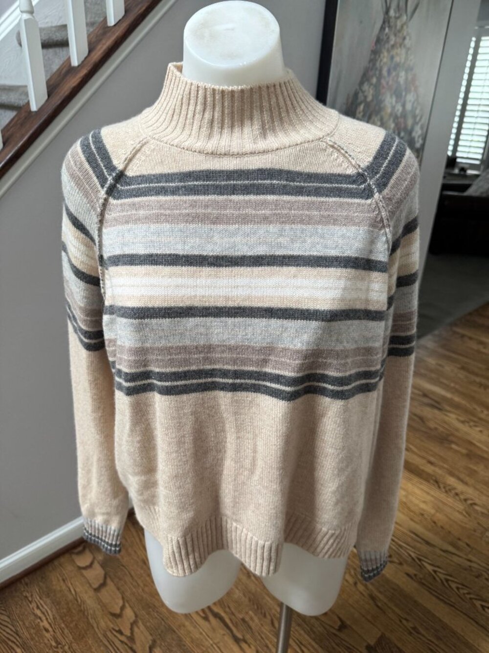 COLLABORATION 100% Cashmere Macie Striped Mock Sweater Brown XS